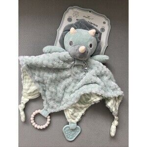 Dreamgro TRICERATOPS DINOSAUR Activity Baby Blanket Teether Rattle Lovey Green